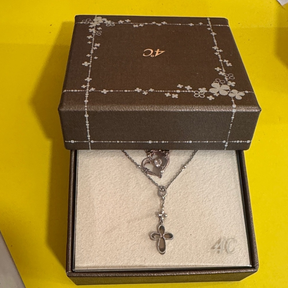 Folli Follei two necklaces Silver and Gold Cross and heart Necklace  925 silver. - Picture 10 of 16